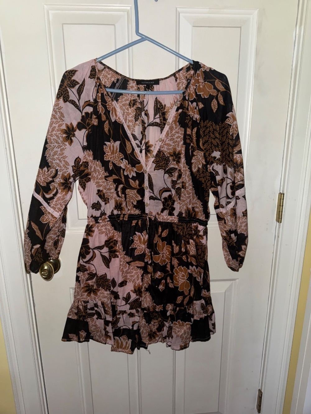 Olivaceous black and pink floral romper